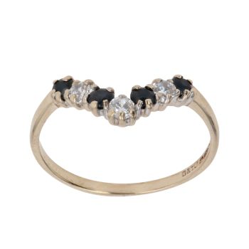 9ct Yellow Gold Cubic Zirconia and Sapphire Wishbone Ring