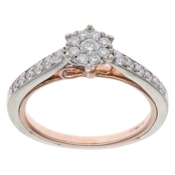 9ct White And Rose Gold 0.50ct Brilliant Cut Diamond Disney Snow White Bow Cluster Ring