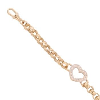 9ct Yellow Gold Cubic Zirconia Heart Patterned and Plain Belcher Bracelet 6"