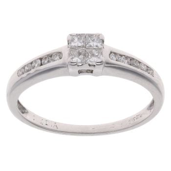 18ct White Gold 0.25ct Princess And Brilliant Cut Diamond Cluster Ring