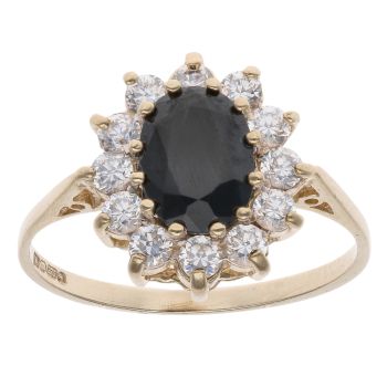 9ct Yellow Gold Cubic Zirconia and Sapphire Cluster Ring