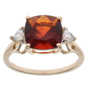 9ct Yellow Gold Cubic Zirconia and Garnet Solitaire Ring