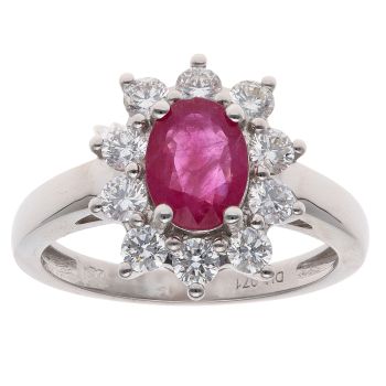 18ct White Gold 0.71ct Brilliant Cut Diamond and Ruby Cluster Ring