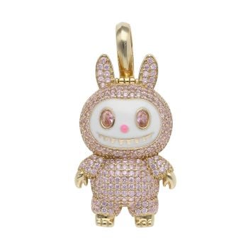 14ct Yellow Gold Pink Gemstone Bunny Pendant