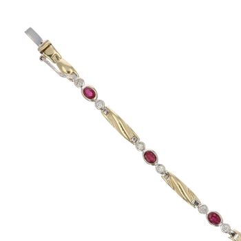 9ct Yellow and White Gold 0.25ct Brilliant Cut Diamond and Ruby Bracelet 7"