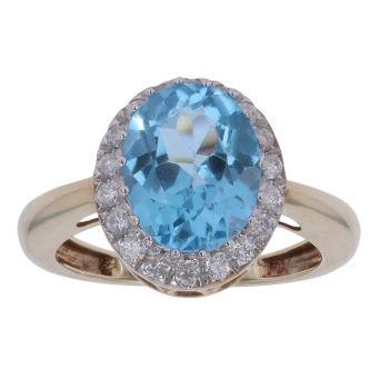9ct Yellow Gold 0.25ct Diamond and Blue Topaz Cluster Ring