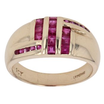 9ct Yellow Gold Created Ruby Stripe Signet Ring