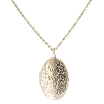 9ct Yellow Gold Patterned Locket Pendant and Chain 24"