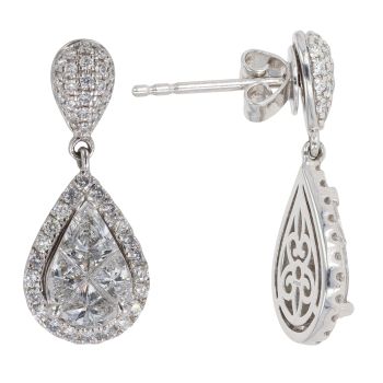Platinum 1.42ct Pear Pie And Brilliant Cut Diamond Cluster Drop Earrings