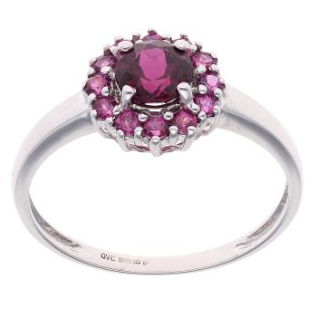 9ct White Gold Purple Garnet and Pink Gem Cluster Ring