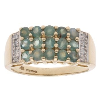 14ct Yellow Gold 0.10ct Diamond And Emerald Cluster Ring