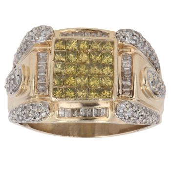 9ct Yellow Gold 2.00ct Princess, Baguette and Brilliant Cut Yellow and Colourless Diamond Signet Ring