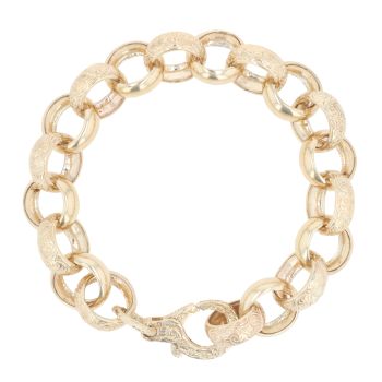 9ct Yellow Gold Patterned And Plain Belcher Bracelet 9.5"