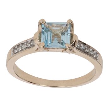 9ct Yellow Gold 0.10ct Diamond And Created Topaz Single Stone Ring