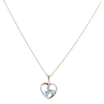9ct Yellow Gold 0.06ct Diamond and Aquamarine Heart Pendant and Chain 18"