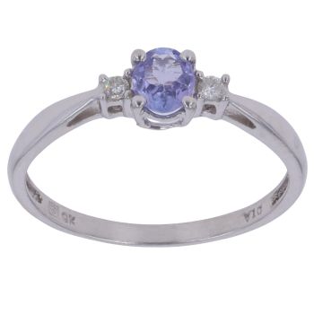 9ct White Gold 0.05ct Brilliant Cut Diamond and Tanzanite Solitaire Ring
