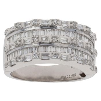 18ct White Gold Baguette And Brilliant Cut Diamond Fancy Ring