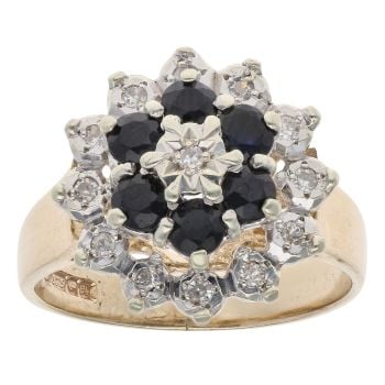 9ct Yellow Gold 0.15ct Diamond and Sapphire Cluster Ring