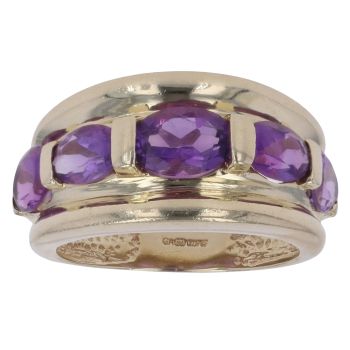 9ct Yellow Gold Five Stone Amethyst Oval Ring