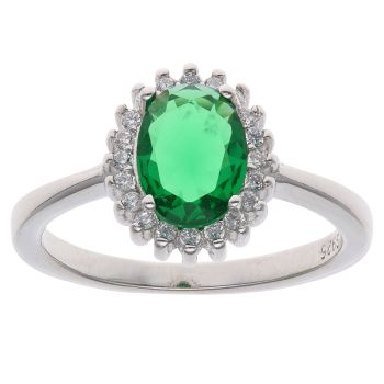 Silver Cubic Zirconia and Green Gemstone Cluster Ring By Icesia