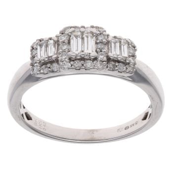 9ct White Gold 0.40ct Baguette and Brilliant Cut Diamond Triple Cluster Ring
