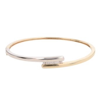 9ct Yellow and White Gold 0.15ct Brilliant Cut Diamond Crossover Bangle
