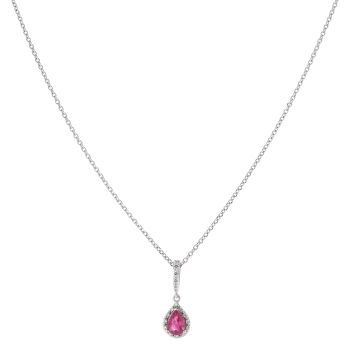 9ct White Gold 0.08ct Diamond and Ruby Cluster Pendant and Chain 20"