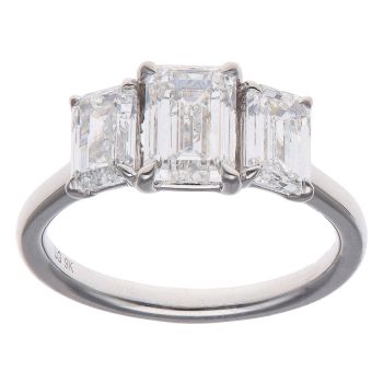 9ct White Gold 3.00ct Emerald Cut Lab Grown Diamond Trilogy Ring