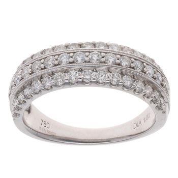 18ct White Gold 1.00ct Brilliant Cut Diamond Three Row Fancy Ring