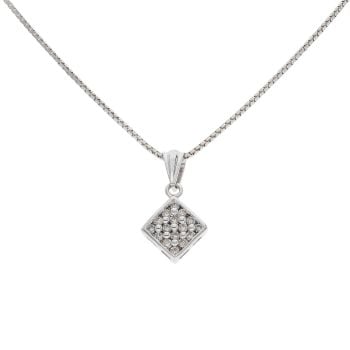 9ct White Gold 0.20ct Diamond Cluster Pendant and Chain 16"