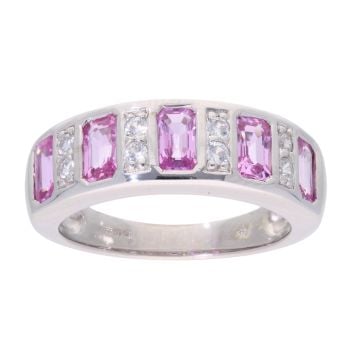 9ct White Gold Pink Sapphire And Cubic Zirconia Ring