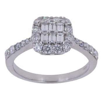 18ct White Gold 0.84ct Brilliant And Baguette Cut Diamond Cluster Ring