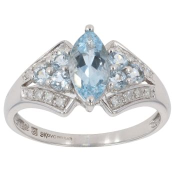 9ct White Gold 0.15ct Diamond and Aquamarine Cluster Ring