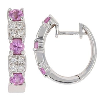 18ct White Gold 0.15ct Diamond and Pink Sapphire Hoop Earrings