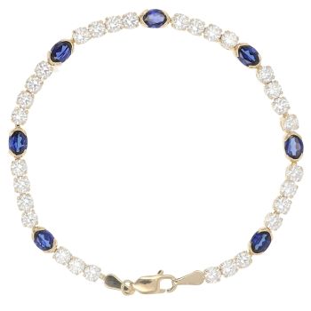14ct Yellow Gold Cubic Zirconia and Blue Gemstone Bracelet 7"
