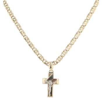 18ct Yellow, White And Rose Gold Crucifix Pendant And Chain 20"