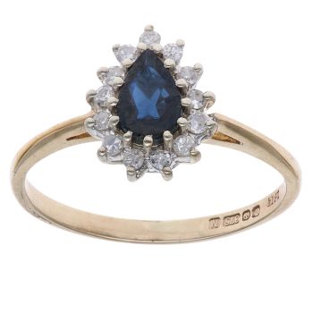 9ct Yellow Gold 0.10ct Brilliant Cut Diamond and Sapphire Cluster Ring