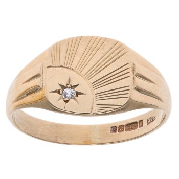 9ct Yellow Gold Cubic Zirconia Patterned Signet Ring