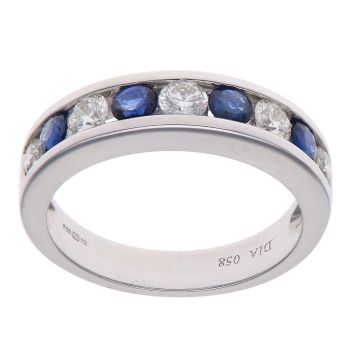 18ct White Gold 0.58ct Brilliant Cut Diamond and Sapphire Eternity Ring
