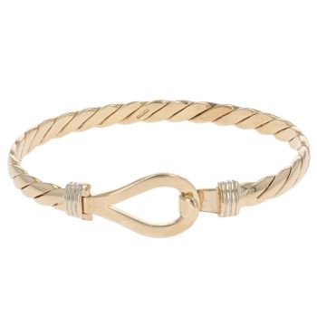 9ct Yellow and White Gold Twist Hook and Eye Hinged Bangle