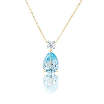 9ct Yellow Gold Aquamarine Look Sky Blue Topaz Lab Grown Diamond Pendant