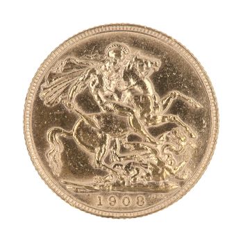1908 Edward VII Large Head UK Full Sovereign Coin