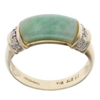 9ct Yellow Gold 0.02ct Diamond and Green Jade Dress Ring