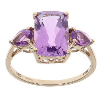 9ct Yellow Gold Amethyst Three Stone Ring