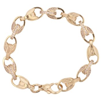 9ct Yellow Gold Cubic Zirconia Patterned and Plain Tulip Bracelet 6"
