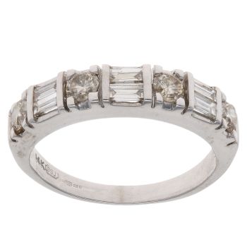 14ct White Gold 1.00ct Brilliant And Baguette Cut Diamond Half Eternity Ring