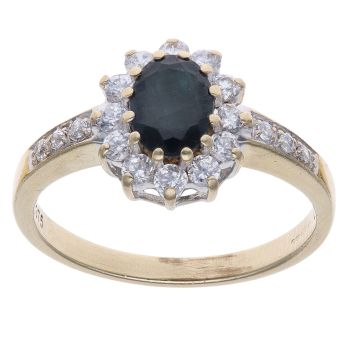 9ct Yellow Gold Sapphire and Cubic Zirconia Cluster Ring