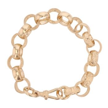 9ct Yellow Gold Plain and Patterned Belcher Bracelet 9"