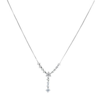 9ct White Gold Cubic Zirconia Floral Necklace 18"