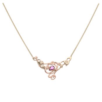 9ct Yellow and Rose Gold Pink Gemstone Vine Of Life Clogau Pendant and Chain 16"